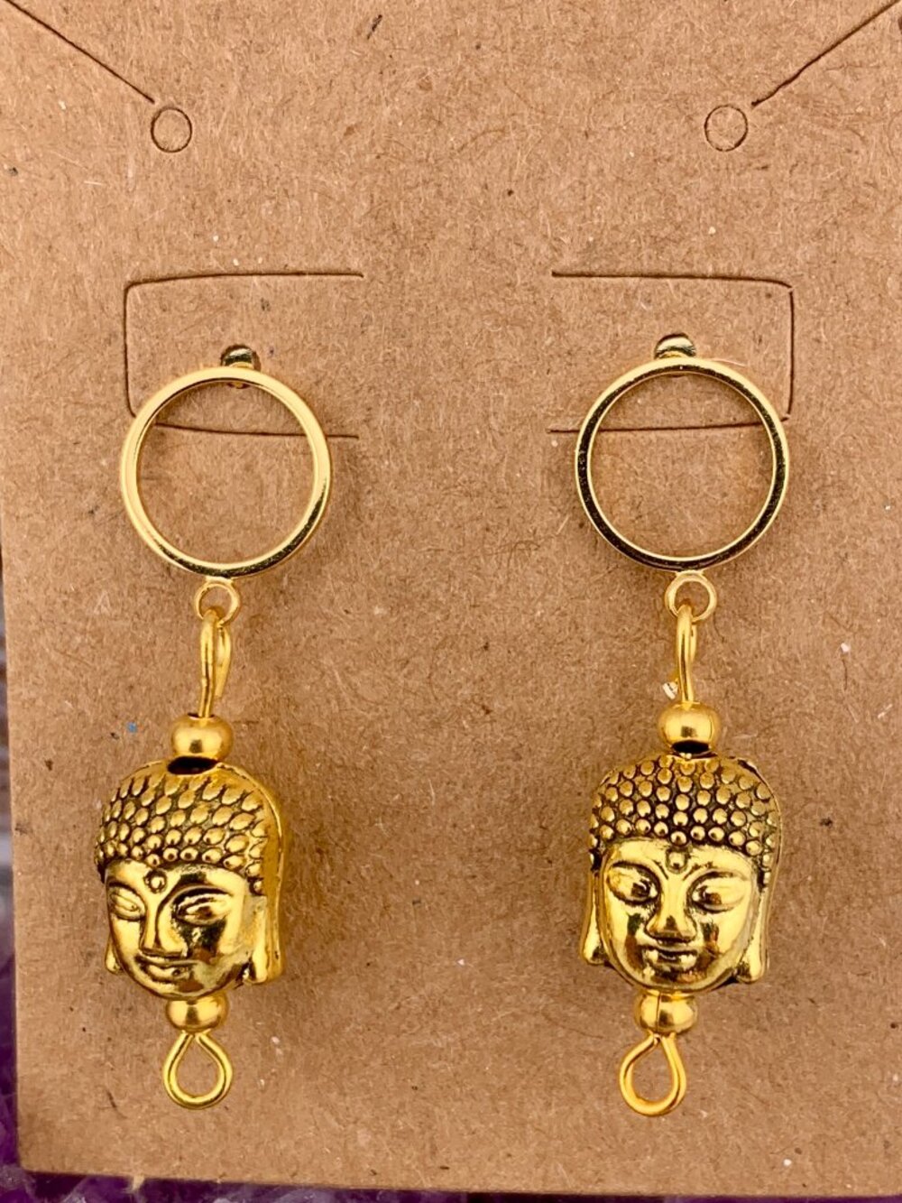 Golden Buddha Head Handmade Handcrafted Earrings LR172